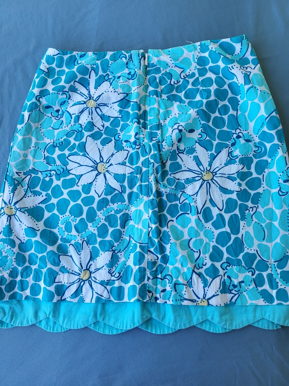 Vintage 1999 Lilly Pulitzer Aqua & Turquoise Floral Scalloped Hem Mini Skirt - Picture 5 of 5
